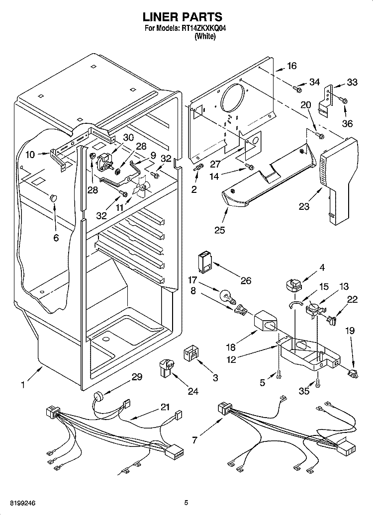 LINER PARTS Diagram and Parts List for RT14ZKXKQ04  Roper Refrigerator