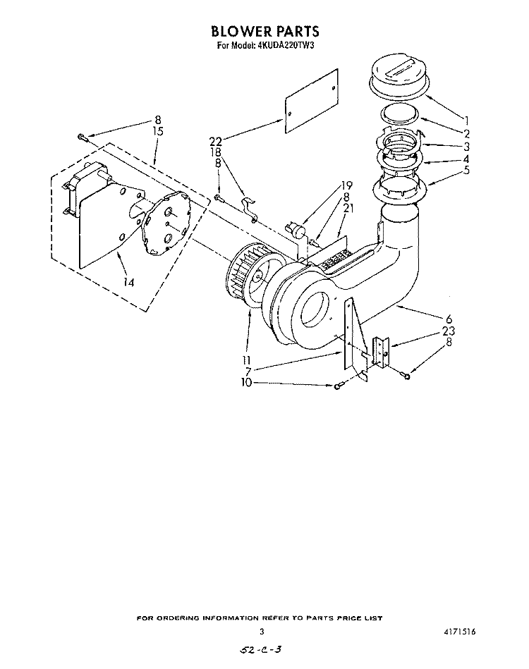 BLOWER Diagram and Parts List for 4KUDA220TW3  KitchenAid Dishwasher