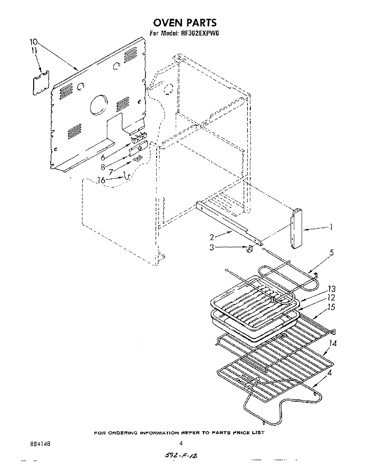 OVEN , LITERATURE AND OPTIONAL Diagram and Parts List for RF302EXPW0  Whirlpool Range