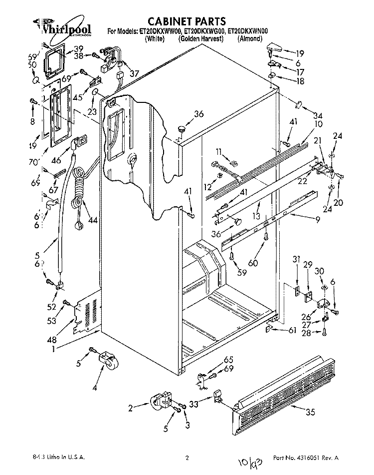 CABINET Diagram and Parts List for ET20DKXWN00  Whirlpool Refrigerator