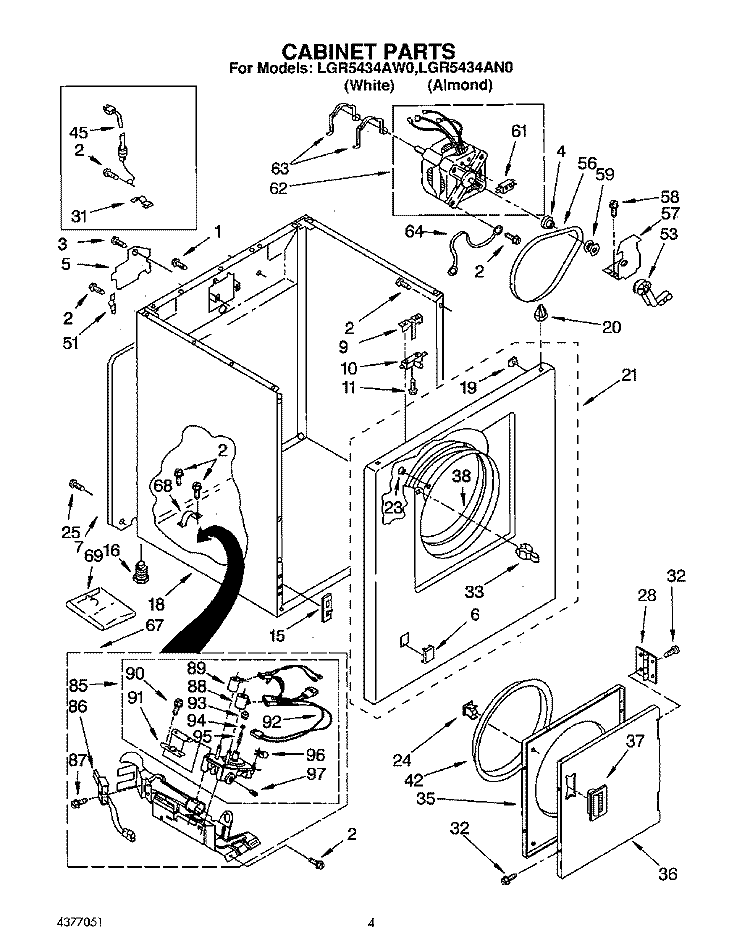 SECTION Diagram and Parts List for LGR5434AW0  Whirlpool Dryer