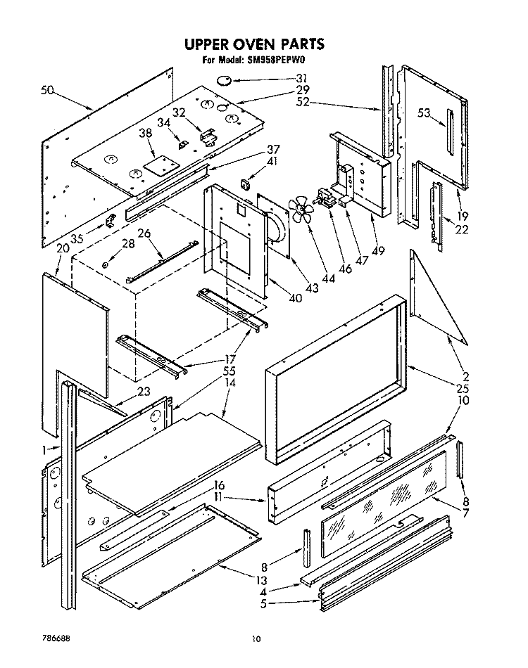 UPPER OVEN Diagram and Parts List for SM958PEPW0  Whirlpool Range