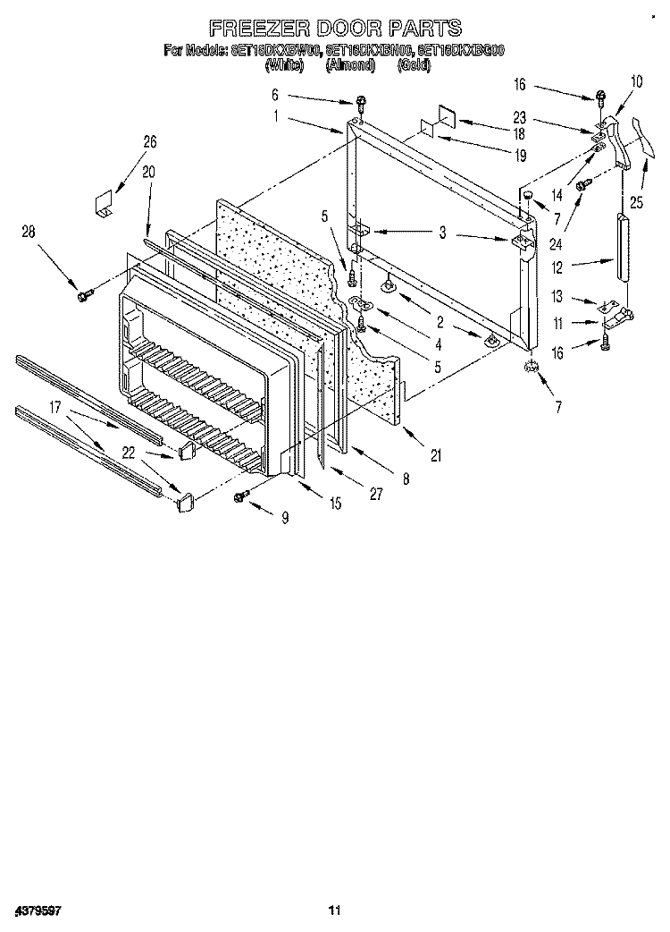 FREEZER DOOR Diagram and Parts List for 8ET18DKXBW00  Whirlpool Refrigerator
