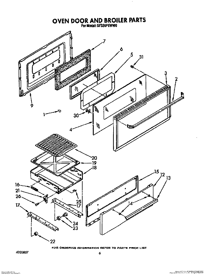 OVEN DOOR AND BROILER Diagram and Parts List for SF336PEWW0  Whirlpool Range