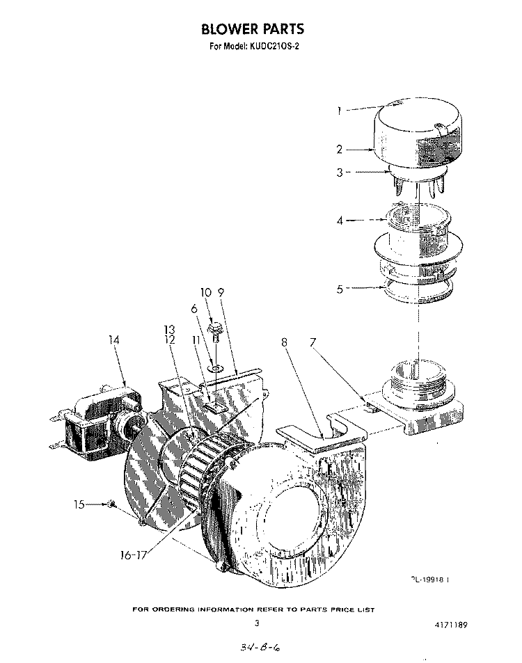 BLOWER Diagram and Parts List for KUDC210S2  KitchenAid Dishwasher
