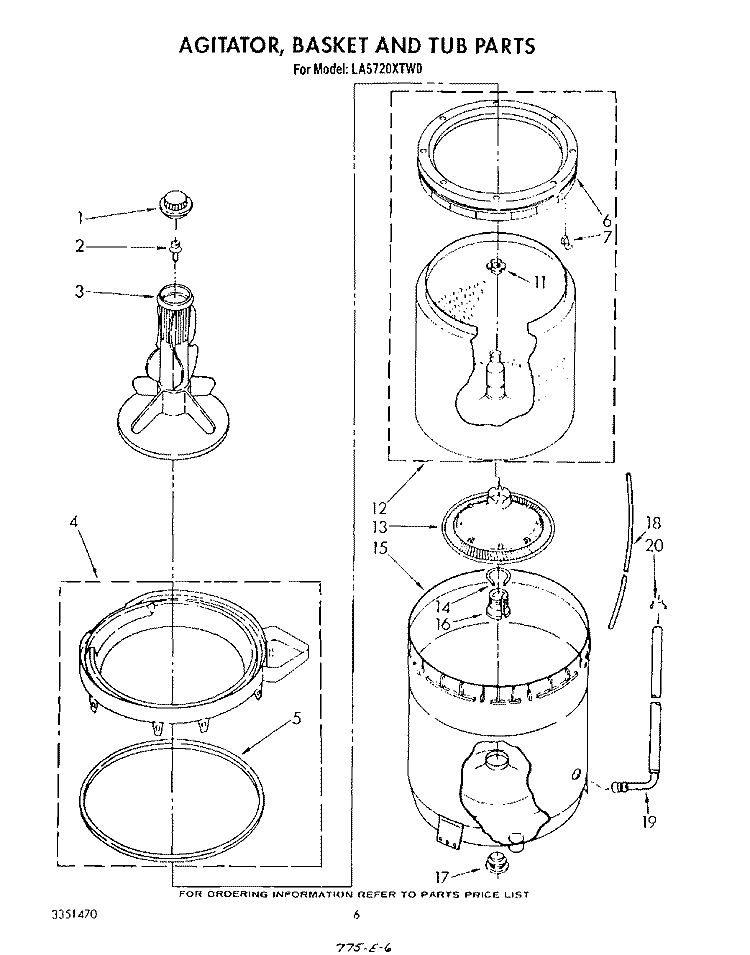 AGITATOR, BASKET AND TUB Diagram and Parts List for LA5720XTF0  Whirlpool Washer