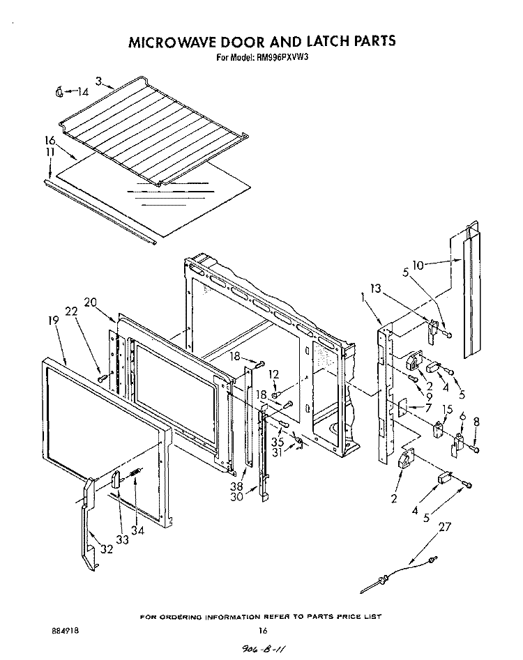 MICROWAVE DOOR AND LATCH , LIT/OPTIONAL Diagram and Parts List for RM996PXVN3  Whirlpool Microwave Oven Combo