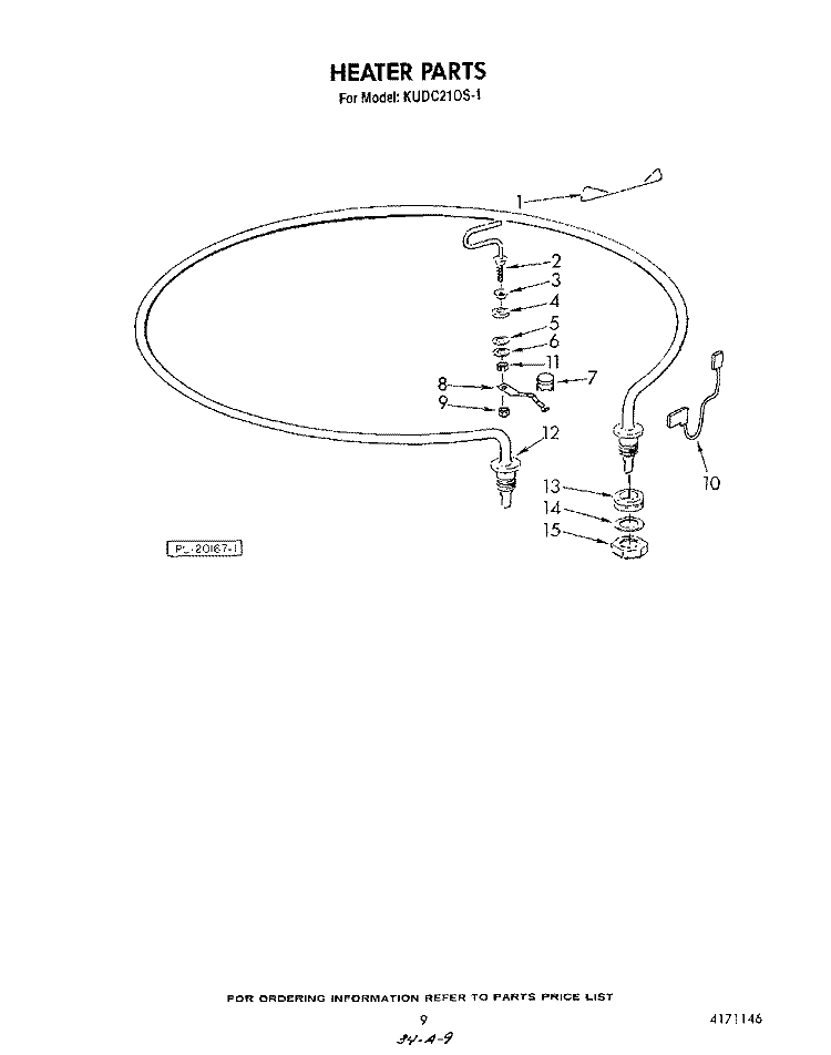 HEATER Diagram and Parts List for KUDC210S1  KitchenAid Dishwasher