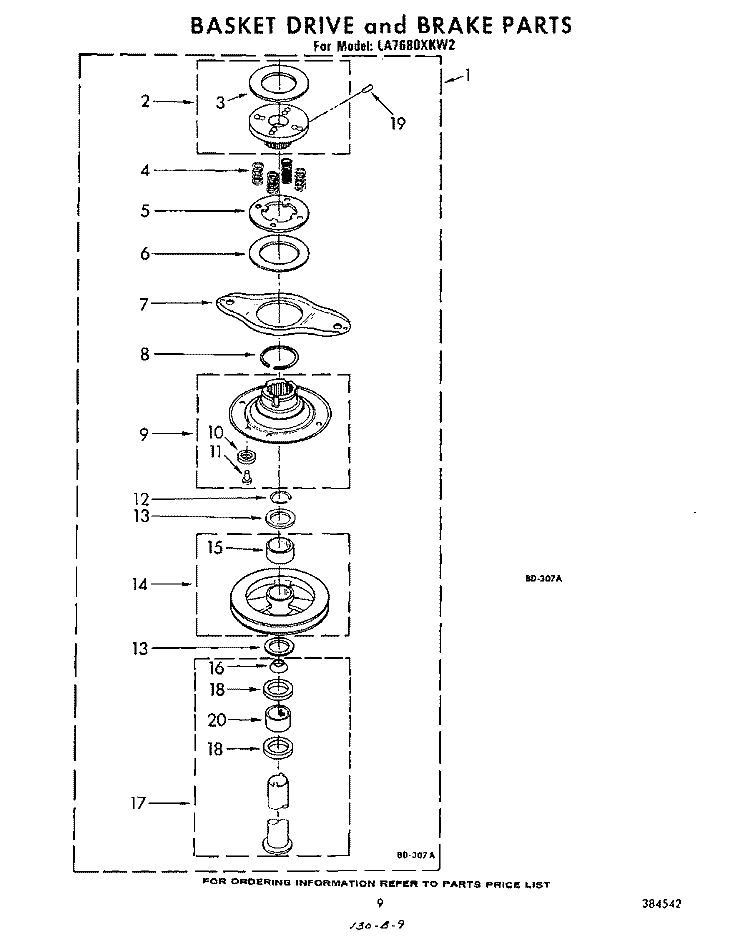 BASKET DRIVE AND BRAKE Diagram and Parts List for LA7680XKW2  Whirlpool Washer