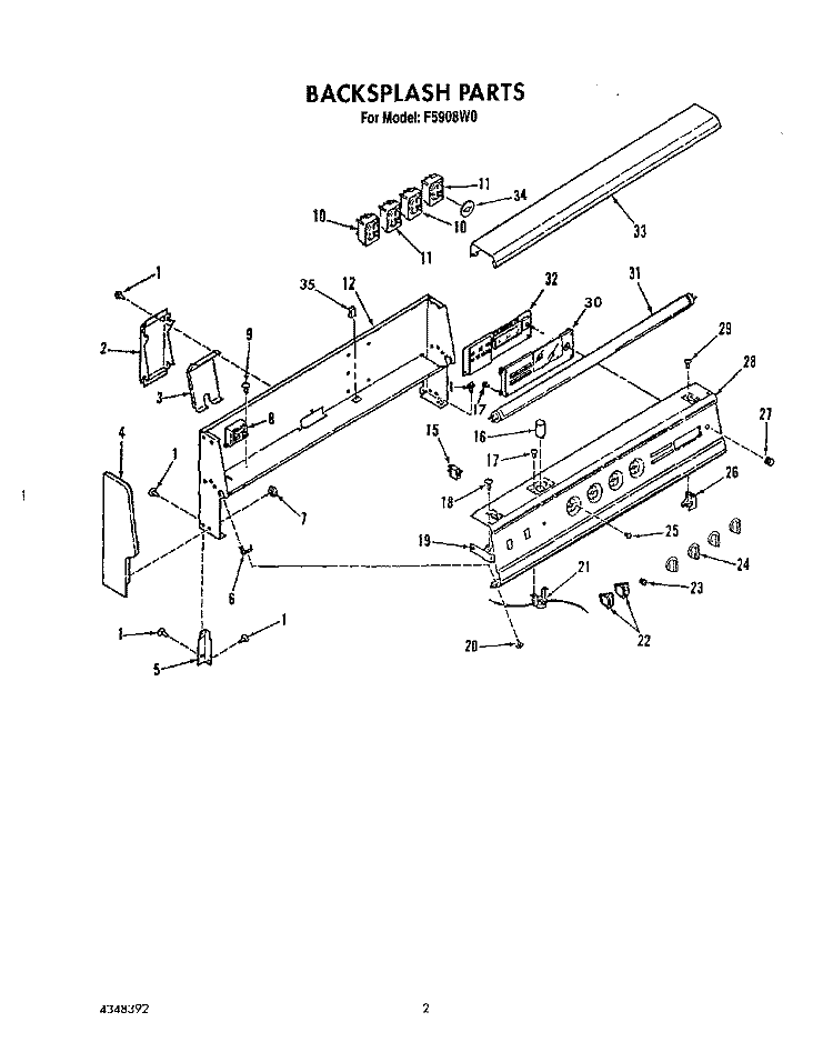 BACKSPLASH, LIT/OPTIONAL Diagram and Parts List for F5908W0  Roper Range