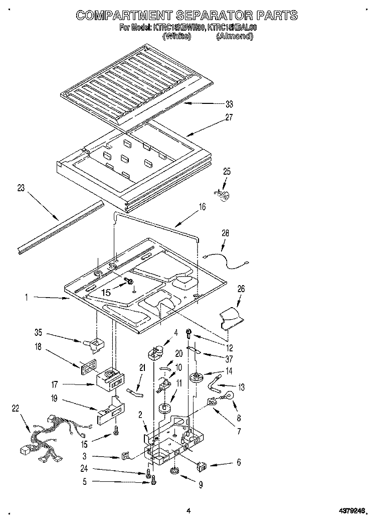 COMPARTMENT SEPARATOR Diagram and Parts List for KTRC18KBWH00  KitchenAid Refrigerator