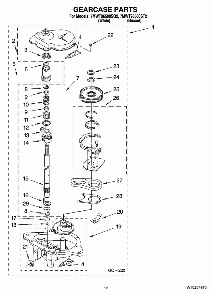 GEARCASE PARTS, OPTIONAL PARTS (NOT INCLUDED) Diagram and Parts List for 7MWT96500SQ2  Whirlpool Washer