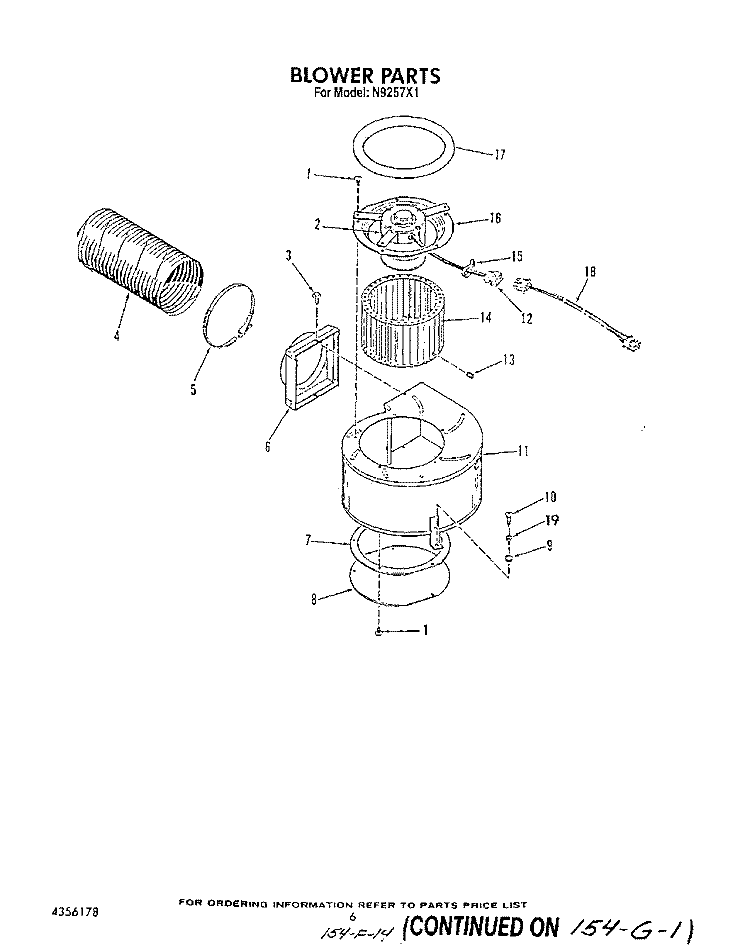 BLOWER Diagram and Parts List for N9257L1  Roper Range