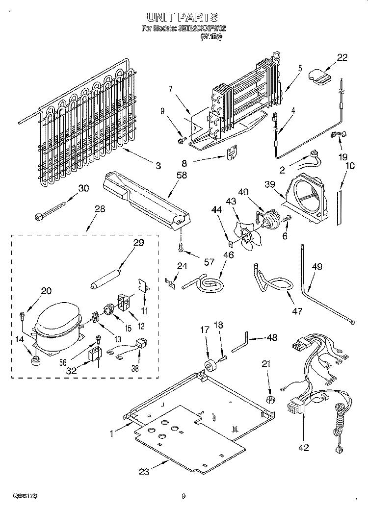 UNIT Diagram and Parts List for 3ET22DKXFW02  Whirlpool Refrigerator
