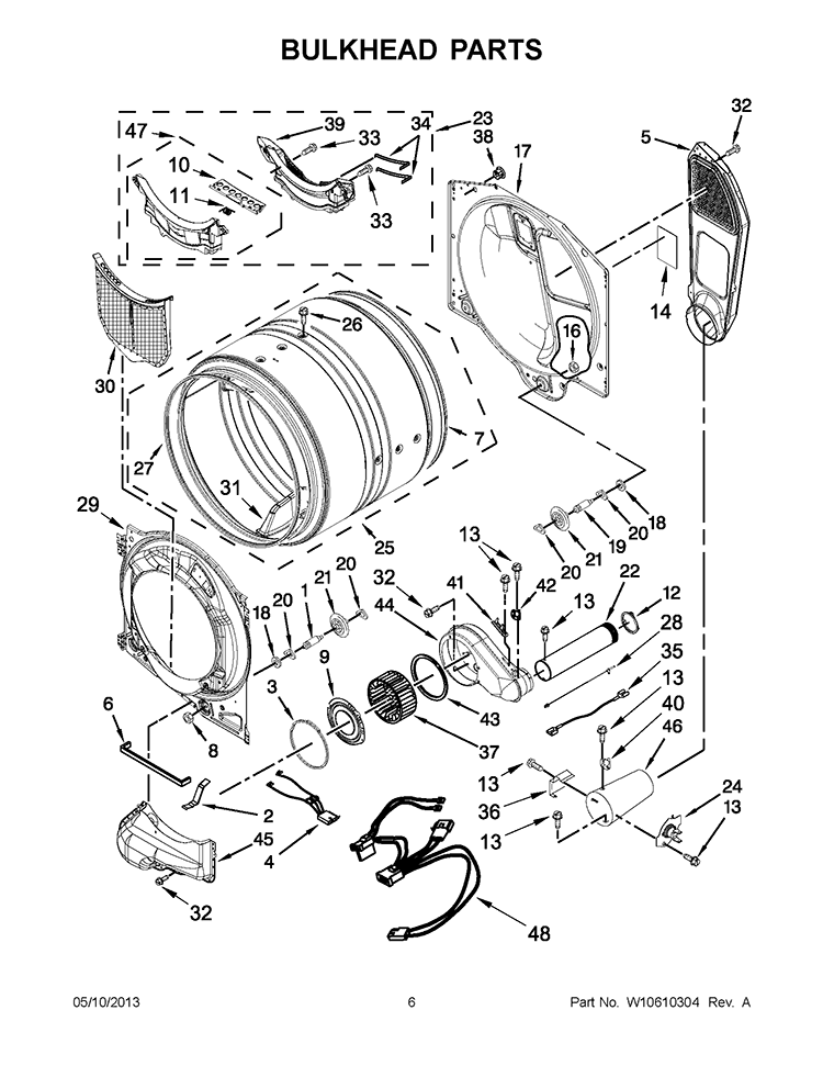 BULKHEAD PARTS Diagram and Parts List for WGD70HEBW1  Whirlpool Dryer