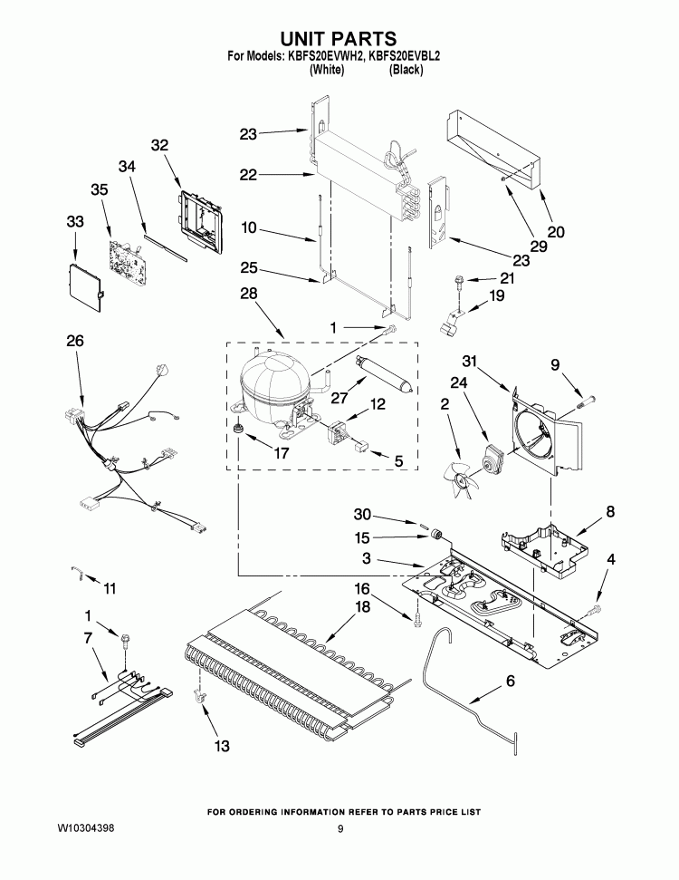UNIT PARTS Diagram and Parts List for KBFS20EVBL2  KitchenAid Refrigerator