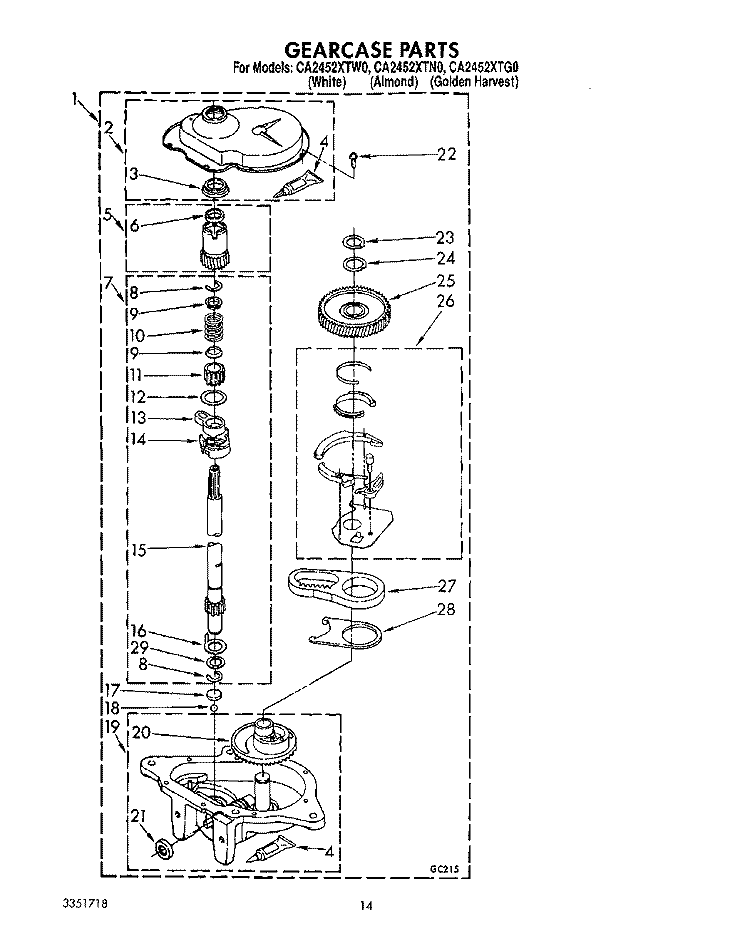 GEARCASE Diagram and Parts List for CA2452XTG0  Whirlpool Washer