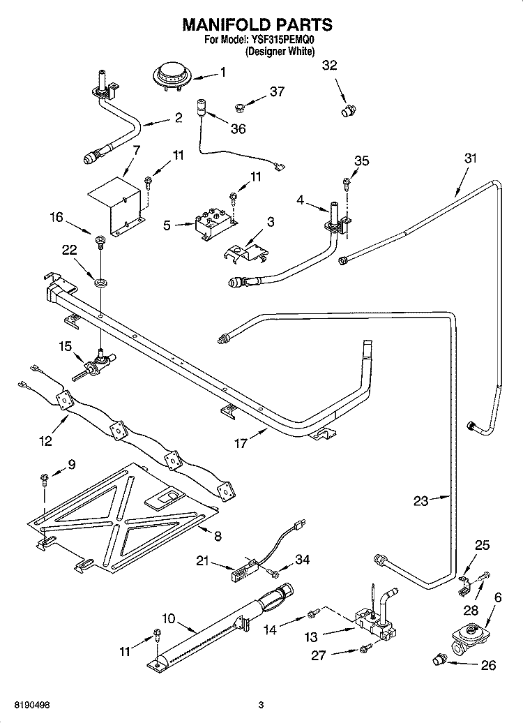MANIFOLD PARTS Diagram and Parts List for YSF315PEMQ0  Whirlpool Range