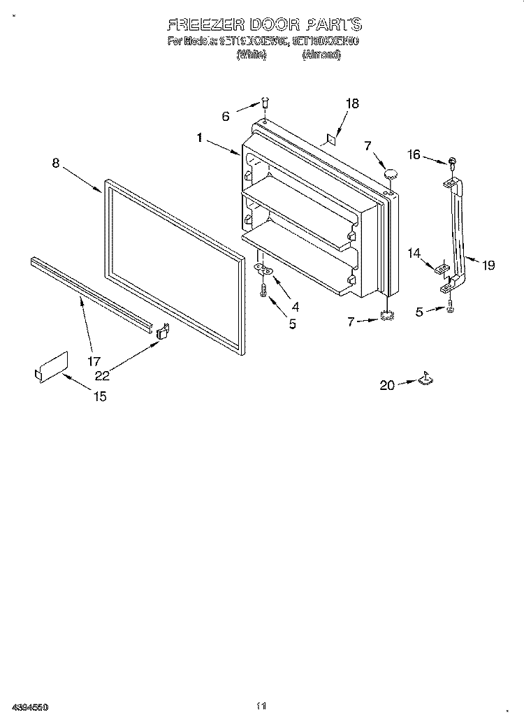 FREEZER DOOR, LIT/OPTIONAL Diagram and Parts List for 9ET19DKXEN00  Whirlpool Refrigerator