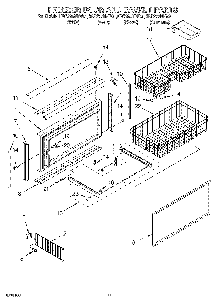 FREEZER DOOR AND BASKET Diagram and Parts List for KBRS36MHX01  KitchenAid Refrigerator