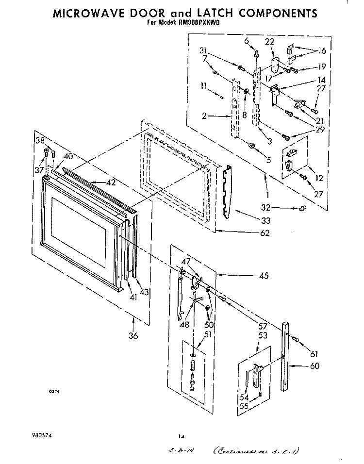 MICROWAVE DOOR AND LATCH Diagram and Parts List for RM988PXKW0  Whirlpool Microwave Oven Combo