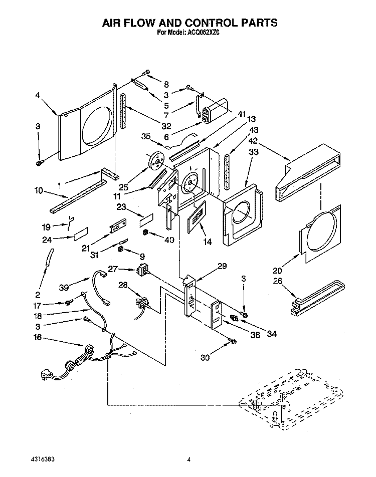 AIR FLOW AND CONTROL Diagram and Parts List for ACQ062XZ0  Whirlpool Air Conditioner