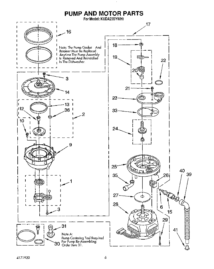 PUMP AND MOTOR Diagram and Parts List for KUDA23SYWH1  KitchenAid Dishwasher