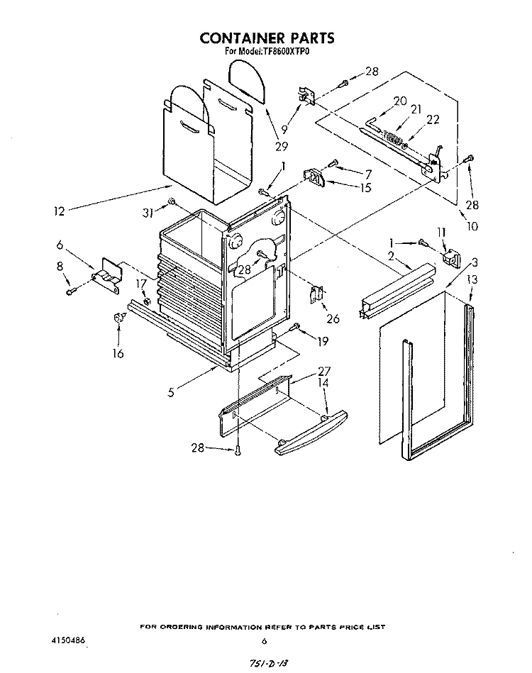 CONTAINER Diagram and Parts List for TF8600XTP0  Whirlpool Trash Compactor