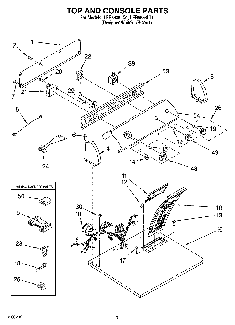 TOP AND CONSOLE PARTS Diagram and Parts List for LER5636LT1  Whirlpool Dryer