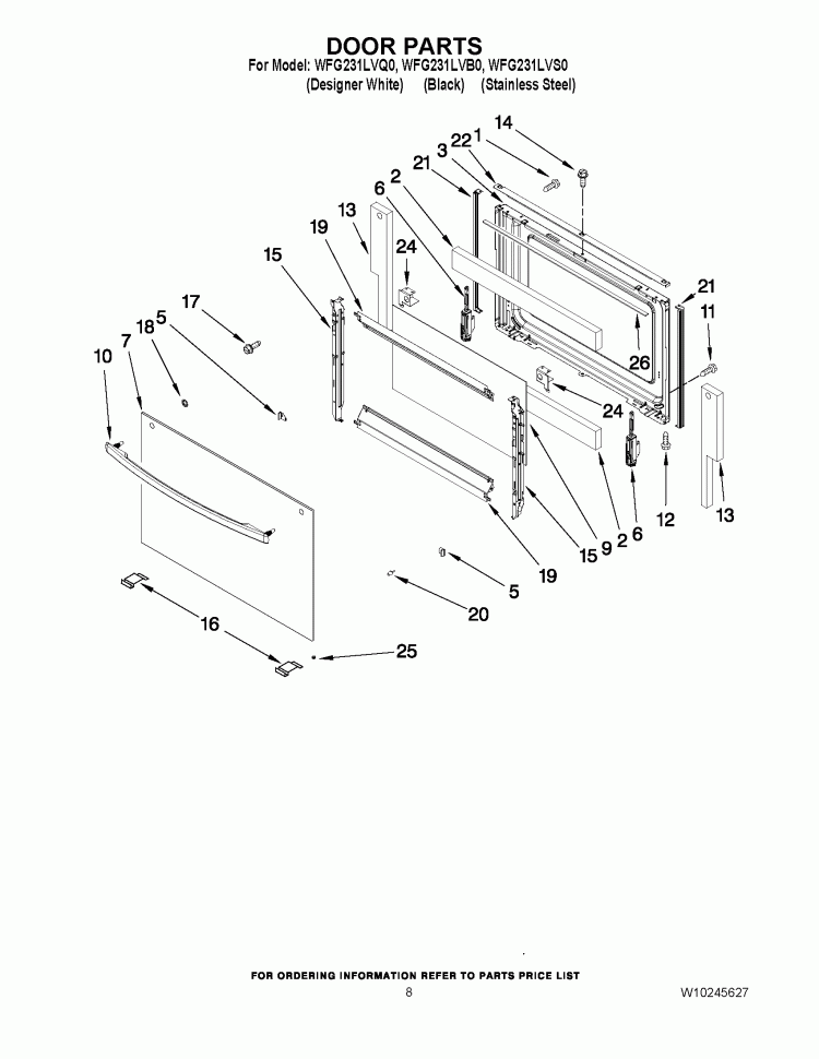 DOOR PARTS Diagram and Parts List for WFG231LVB0  Whirlpool Range