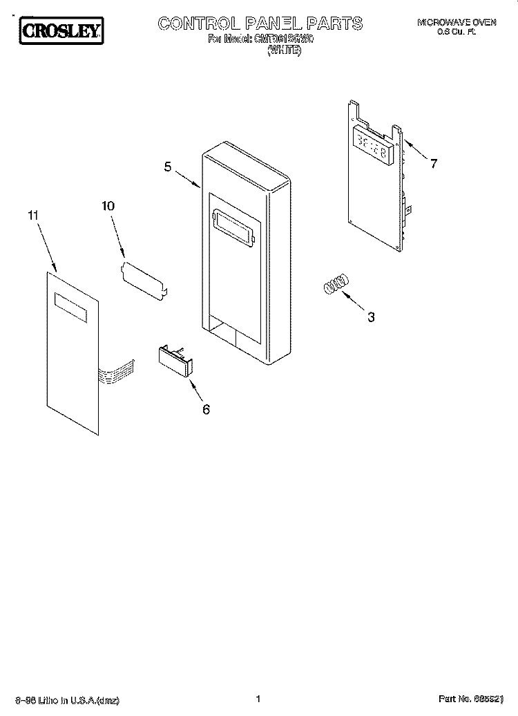 CONTROL PANEL Diagram and Parts List for CMT061SGW0  Whirlpool Microwave