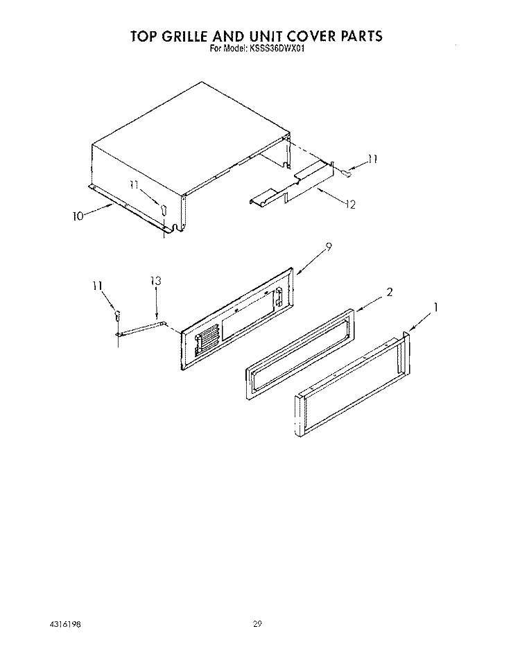 TOP GRILLE AND UNIT COVER Diagram and Parts List for KSSS36DWX01  KitchenAid Refrigerator