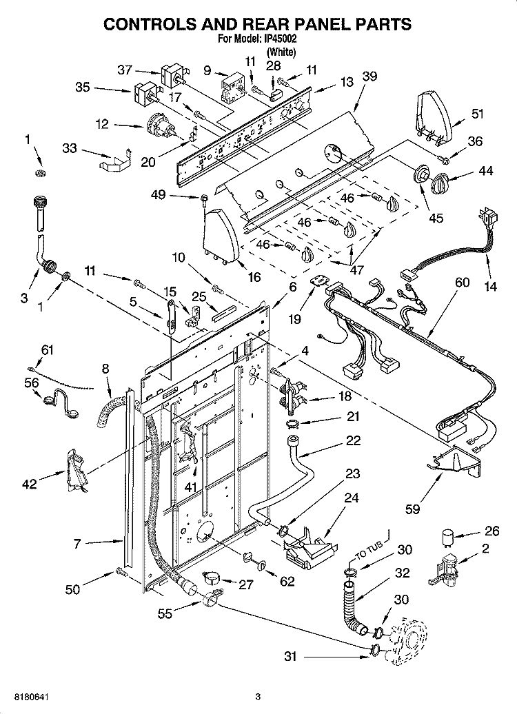CONTROLS AND REAR PANEL PARTS Diagram and Parts List for IP45002  Inglis Washer