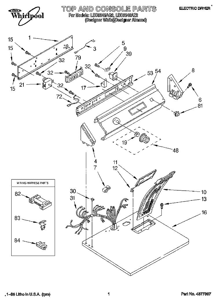 SECTION Diagram and Parts List for LEC6646AZ2  Whirlpool Dryer