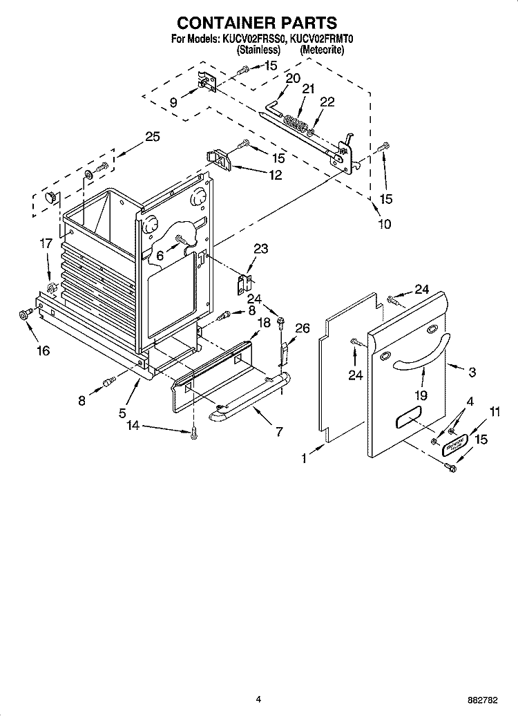 CONTAINER PARTS Diagram and Parts List for KUCV02FRSS0  KitchenAid Trash Compactor