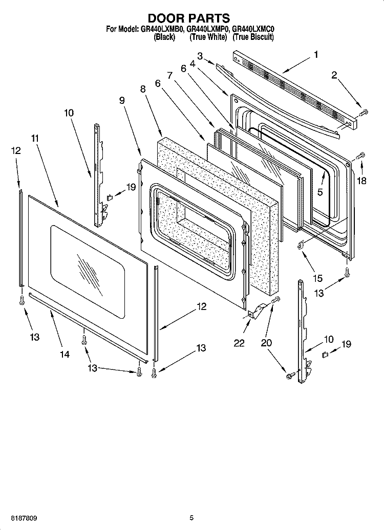 DOOR PARTS Diagram and Parts List for GR440LXMB0  Whirlpool Range