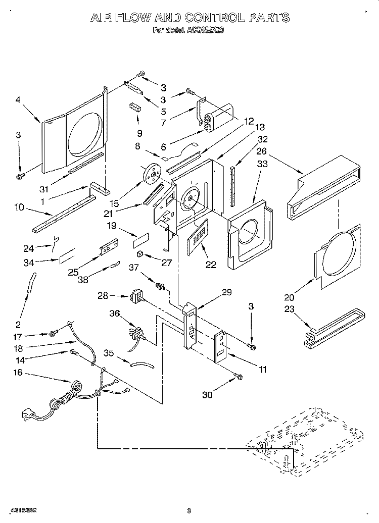 AIR FLOW AND CONTROL Diagram and Parts List for ACQ052XZ0  Whirlpool Air Conditioner