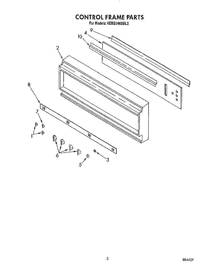 CONTROL FRAME Diagram and Parts List for KEBS246SBL2  KitchenAid Wall Oven