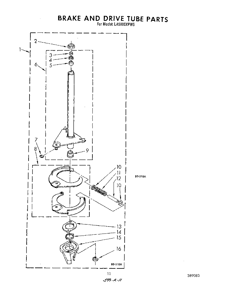 BRAKE AND DRIVE TUBE Diagram and Parts List for LA5000XPW5  Whirlpool Washer