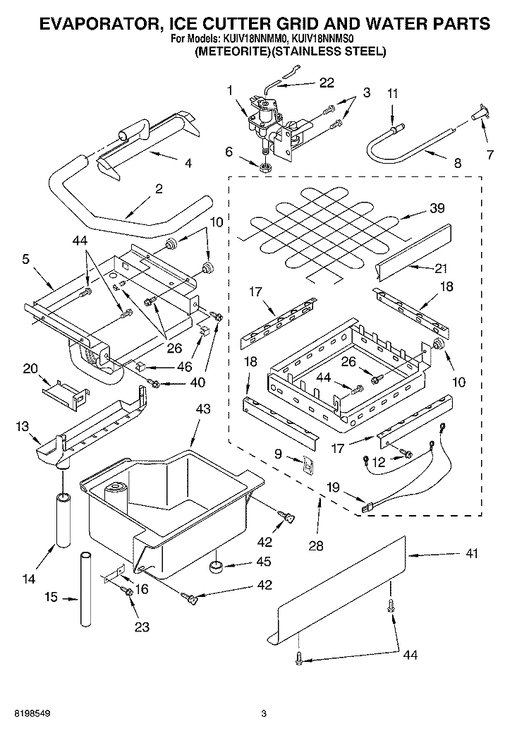EVAPORATOR ICE CUTTER GRID AND WATER PARTS Diagram and Parts List for KUIV18NNMM0  KitchenAid Ice Maker