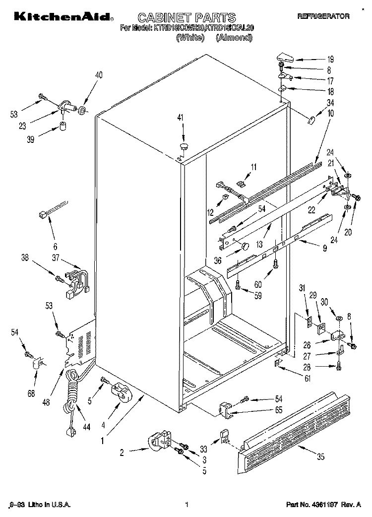 CABINET Diagram and Parts List for KTRD18KXWH20  Whirlpool Refrigerator