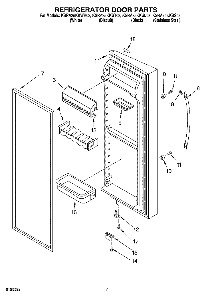 REFRIGERATOR DOOR PARTS Diagram and Parts List for KSRA25KKBT02  KitchenAid Refrigerator