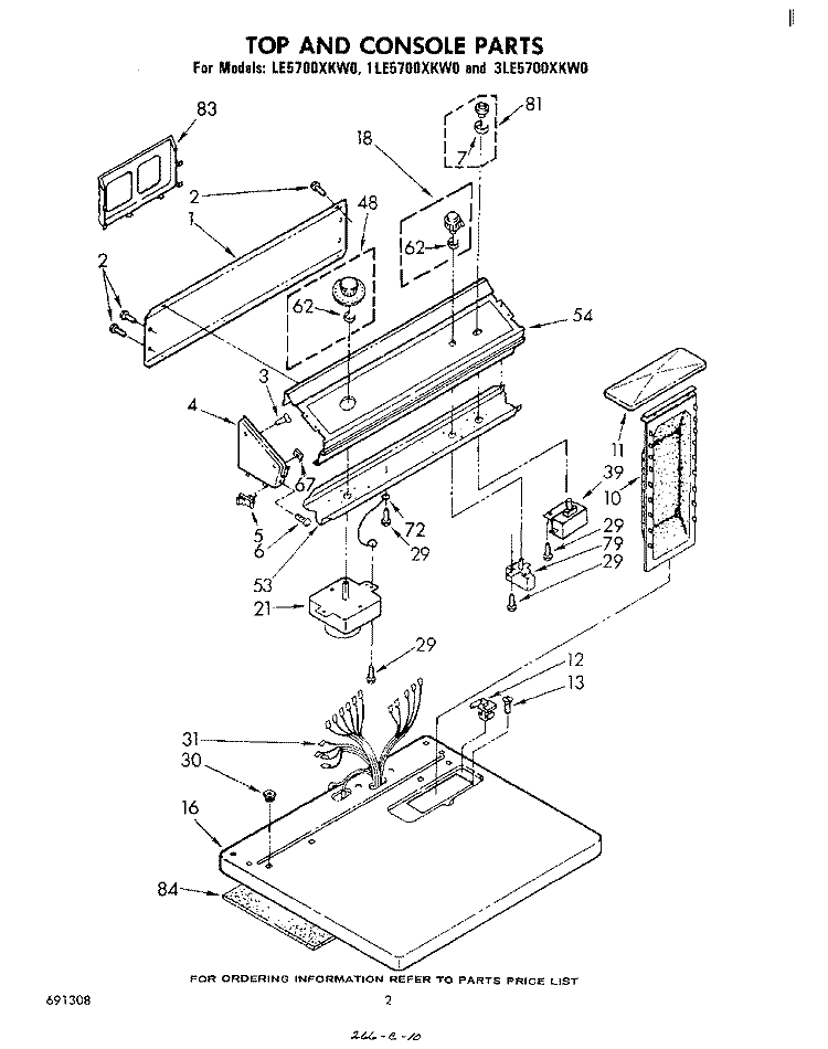 SECTION Diagram and Parts List for 1LE5700XKW0  Whirlpool Dryer