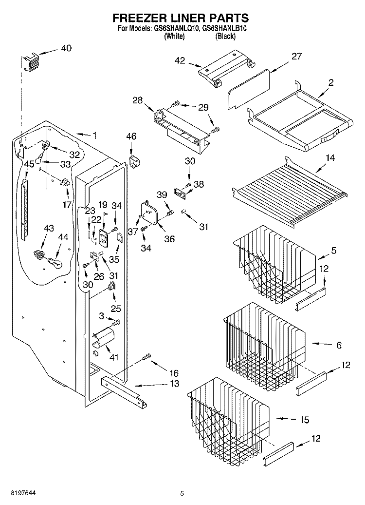 FREEZER LINER Diagram and Parts List for GS6SHANLB10  Whirlpool Refrigerator