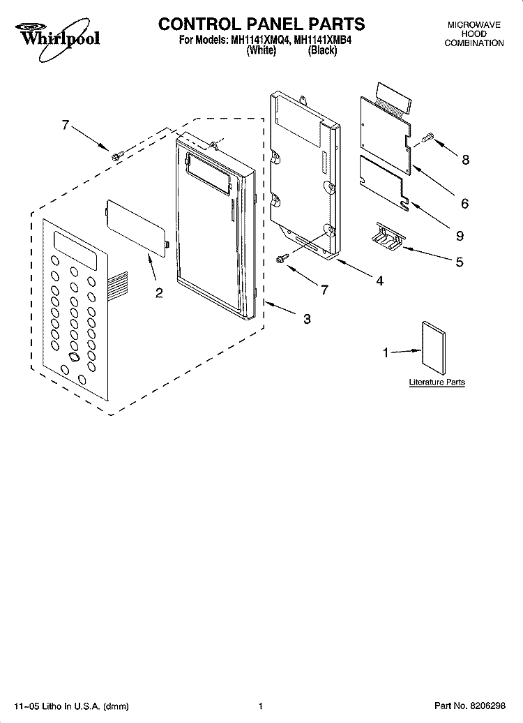 CONTROL PANEL PARTS Diagram and Parts List for MH1141XMB4  Whirlpool Microwave