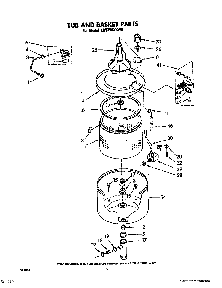 TUB AND BASKET Diagram and Parts List for LA5300XKW0  Whirlpool Washer