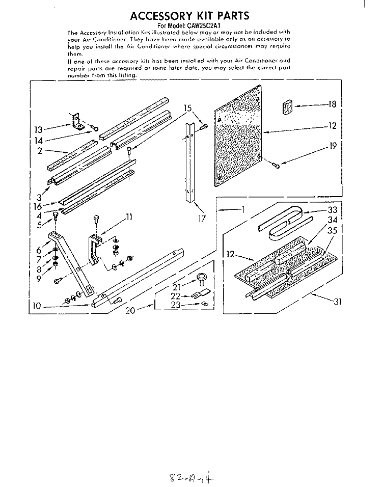 ACCESSORY KIT Diagram and Parts List for CAW25C2A1  Whirlpool Air Conditioner