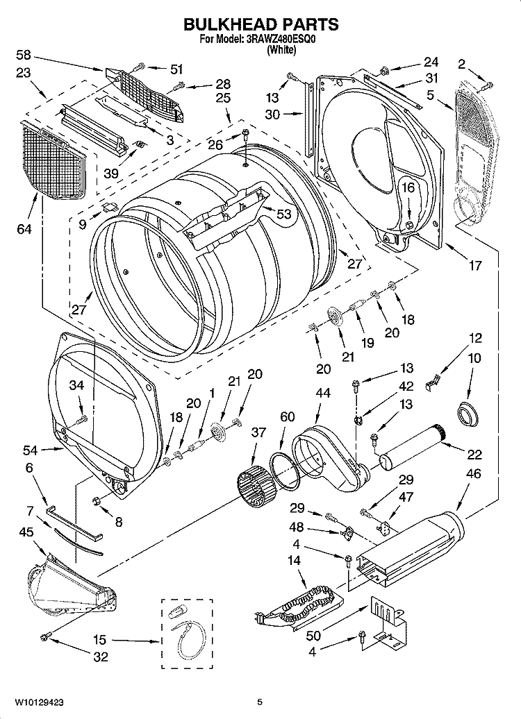 BULKHEAD PARTS Diagram and Parts List for 3RAWZ480ESQ0  Whirlpool Dryer