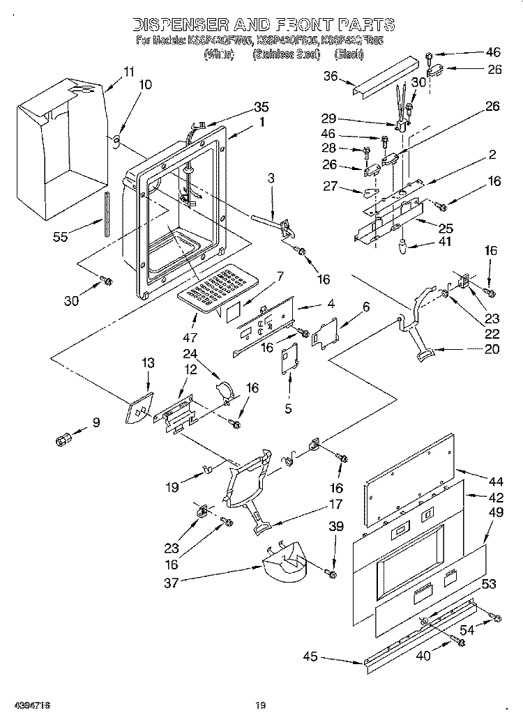 DISPENSER FRONT Diagram and Parts List for KSSP42QFB05  KitchenAid Refrigerator