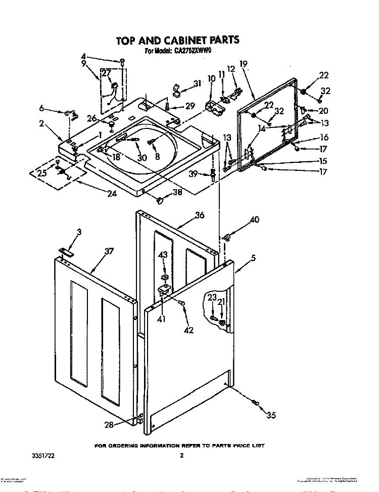 TOP AND CABINET, LIT/OPTIONAL Diagram and Parts List for CA2762XWW0  Whirlpool Washer